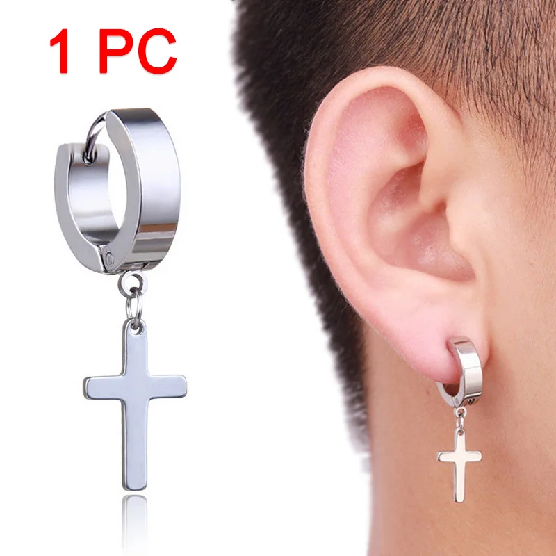 

1 Piece Men Women Punk Gothic Cross Exaggerated Classic Metal Christian Chain Drop Dangle Earrings Street Hip Hop Jewelry Kpop