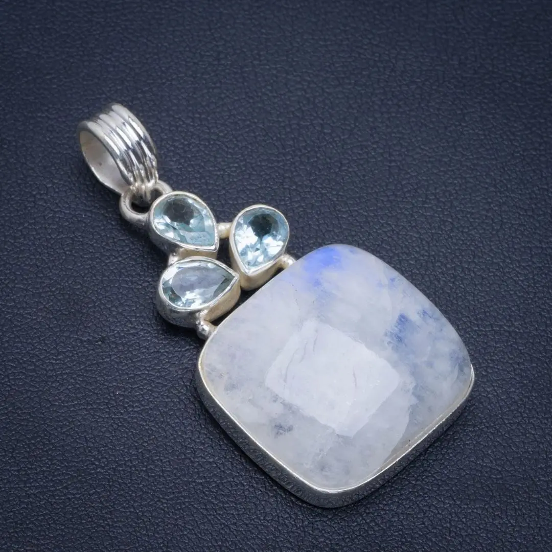 Натуральный лунный камень радуги и голубой топаз ручной работы уникальная