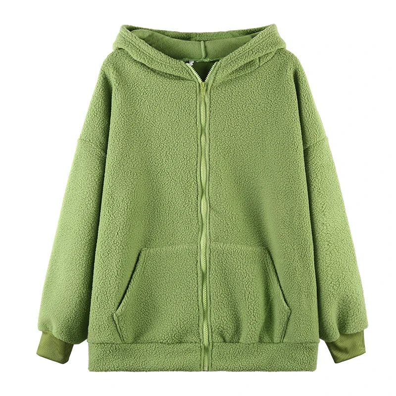 

Women-men Hoodie Autumn Long Sleeve Faux wool lamb Sweatshirt Korea Pocket Drawstring Hooded Casual Pullover Streetwear myslef