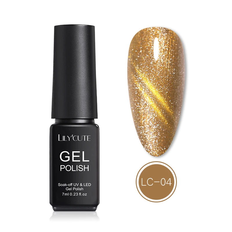 gold light 04 LILYCUTE 7 мл Магнитный Гель-лак Фиолетовый Зеленый 3D Гель-лак для ногтей с эффектом «кошачий глаз» цвета замочить от ногтей Гель-лак стойкий Гель-лак - Цвет: gold light 04