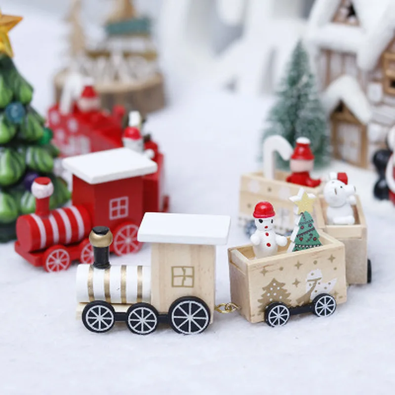

Christmas Decoration for Home 4 Knots Christmas Train Painted Wooden with Santa Kids Toys Ornament Navidad 2021 New Year Gift