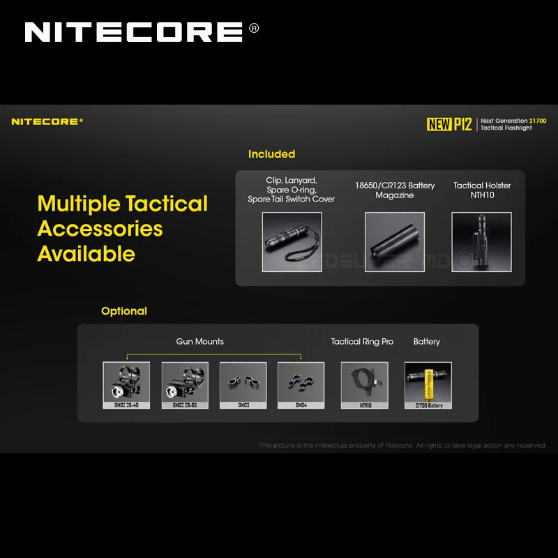 1200 люмен Nitecore P12 следующего поколения 21700 тактический фонарь с кобурой NTH10