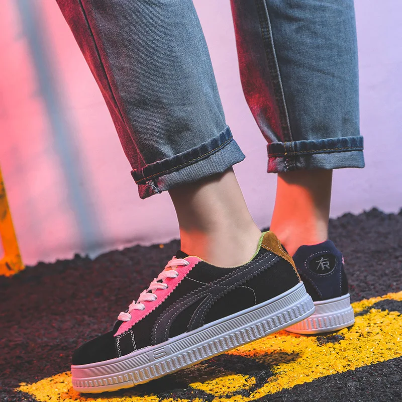 2019 г. новые осенние дышащие Лоскутные белые туфли с закрытым носком женская