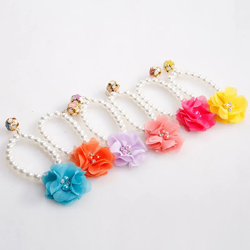 Жемчужный ошейник для кошек с кружевным цветком и колокольчиком 1 шт.