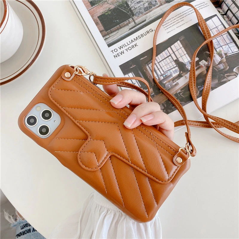 

With Card Holder Phone Cases Women Luxury Brands For iphone 11 12 Pro max X XS MAX 7 8Plus Cover XR Lanyard Purse Case Dauphine