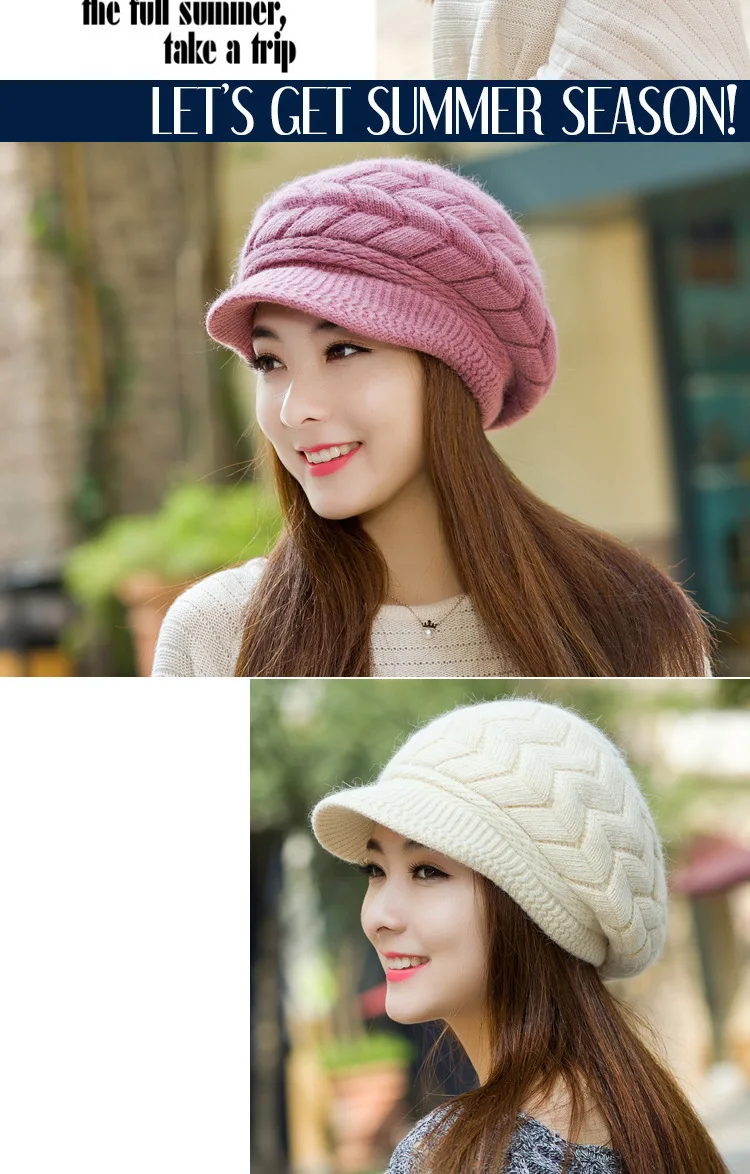 New beanie Elegant women's hat Knitted winter hat for the girl Cap Bow Autumn Ladies Female Fashion Beret Rabbit hair