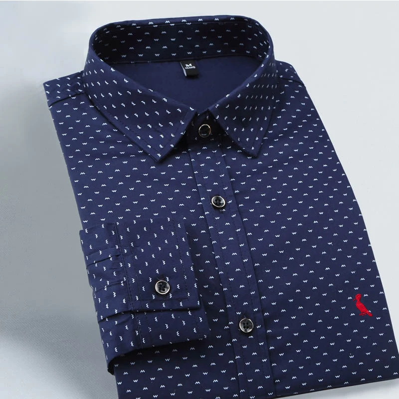 2021 Reserved Aramy Embroidery bird Floral Men's Shirt Long Sleeve Business Formal Dress Casual Shirts Streetwear Social shirt