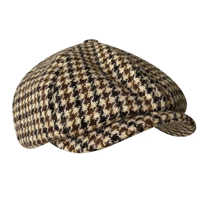 Casquette octogonale à chevrons pour homme et femme, chapeau plat 100% laine, de haute qualité, nouvelle collection hiver, BLM348