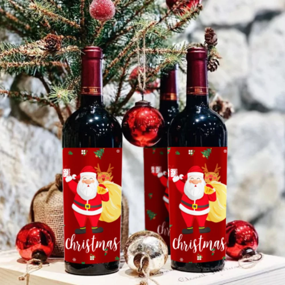 

Christmas Wine Bottle Label Stickers6 Designs Waterproof Xmas Wine Bottle Label Stickers for Christmas Party Wine Decorations