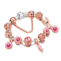 2021 new romantic small daisy flower bracelet pandora style rose gold diy beaded bracelet couple romantic gift