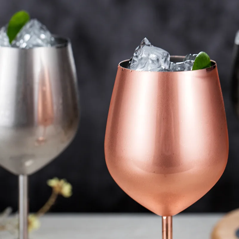 

304 Stainless Steel Red Wine Cup logo Custom Shatterproof Drinkware Bar Tools Goblet Wine Glass Copper Plated Wine Glass