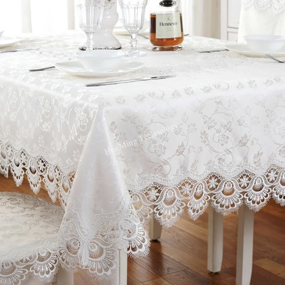 

Europe luxury embroidered tablecloth white table dining table cover table cloth flower Lace bedside TV cabinet dust cloth HM1038