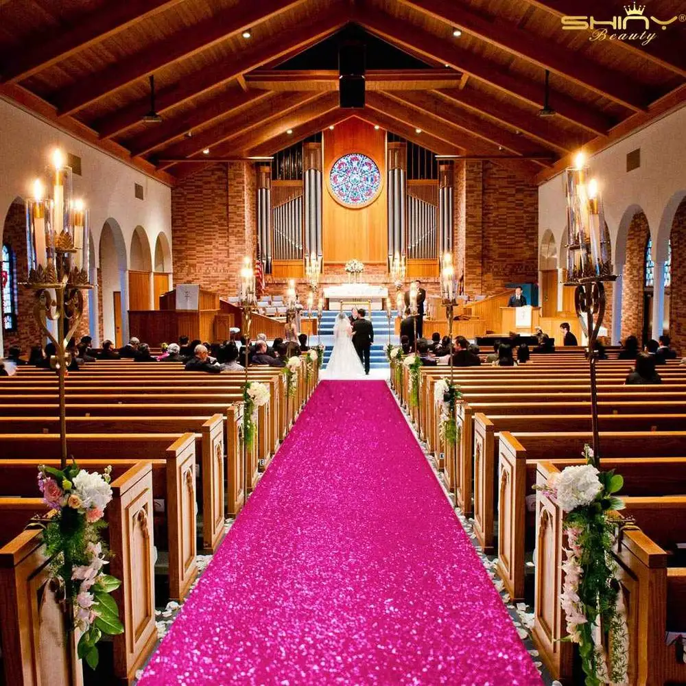 

2FTX15FT Wedding Aisle Runner Hot Pink Glitter Carpert Runners Sequin Aisle Carpets Wedding Ceremony Decor-M1024