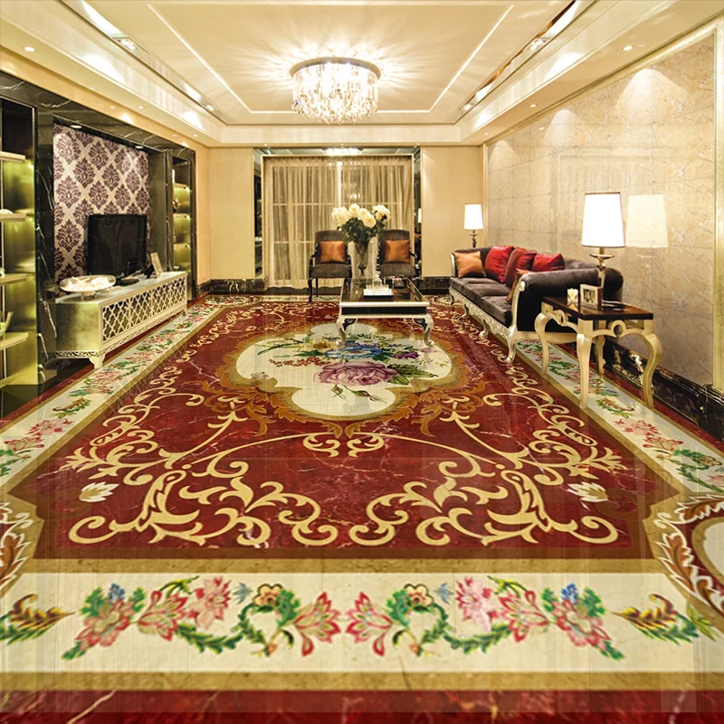 Пользовательские 3D наклейки на пол обои в европейском стиле мраморный цветочный