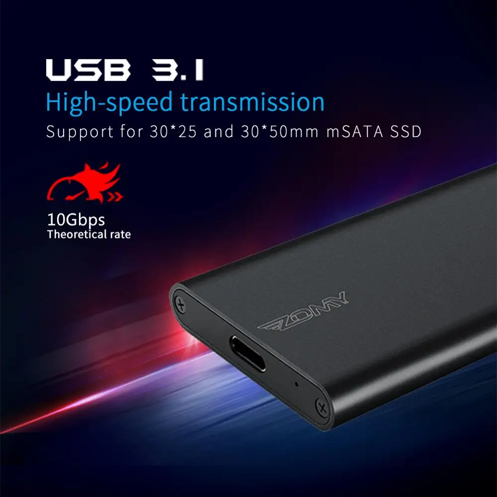 ZOMY mSATA Usb 3 1 SSD чехол Портативный Алюминий 3*3/3*5 10 Гбит/с черный корпус внешнего