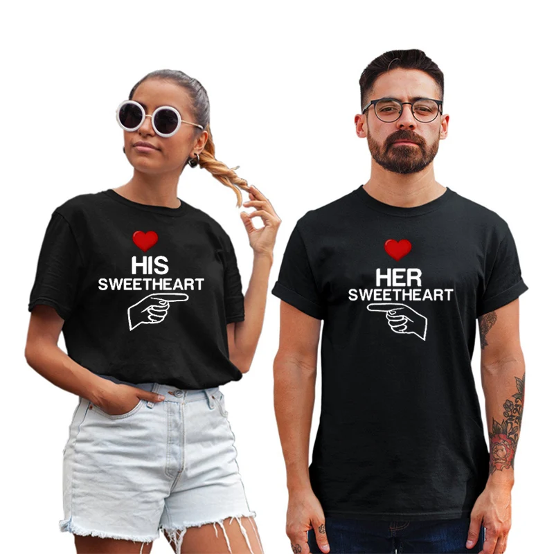 

Черная футболка, повседневная женская одежда для влюбленных, уличная футболка, футболка с надписью His сердечком, футболка с принтом для пары