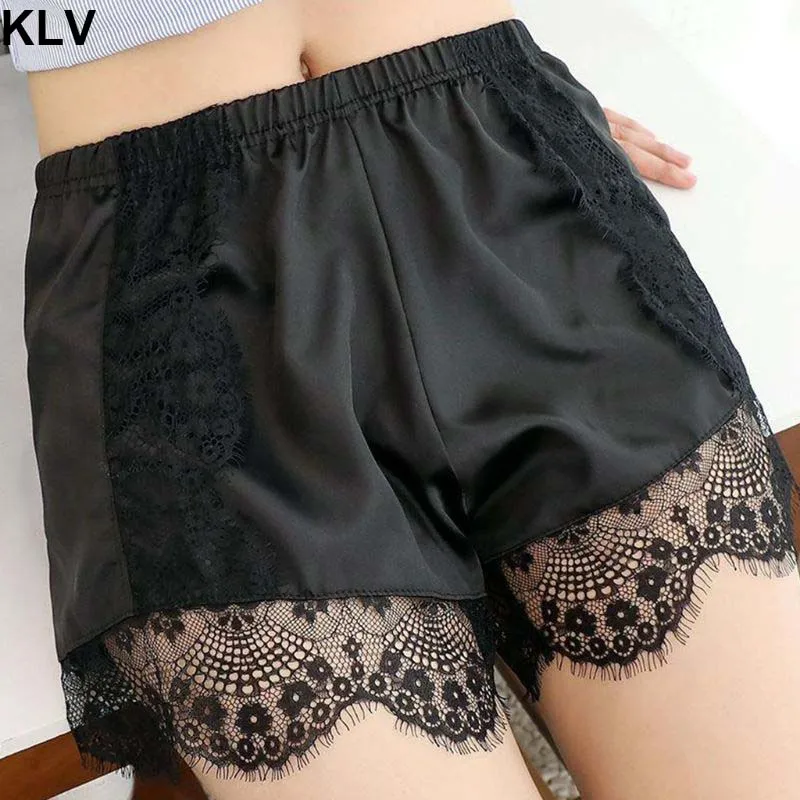 Женские брюки из искусственного шелка однотонные шорты с кружевной отделкой