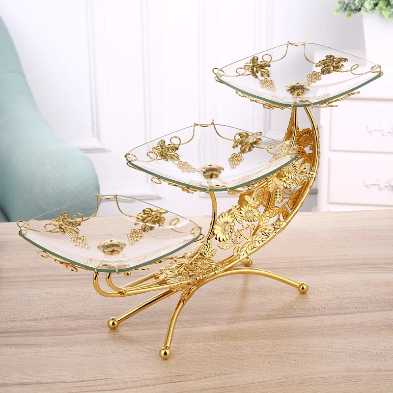 

European luxury home multi-layer fruit plate ktv double-layer glass fruit plate creative three-layer candy plate WF1016