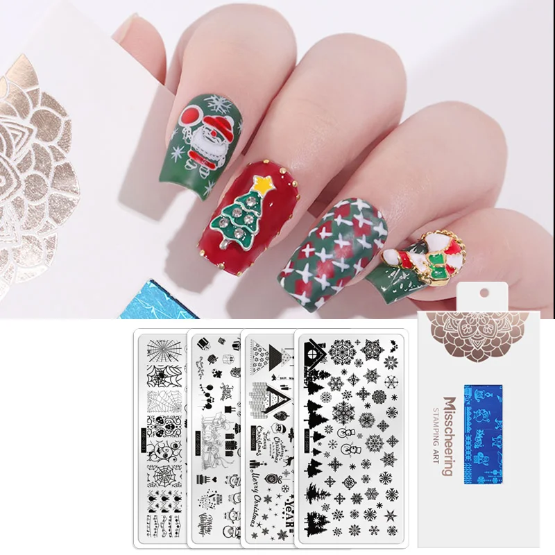 Рождественская пластина для ногтей шаблон печати фотоэлемент елка форма геля