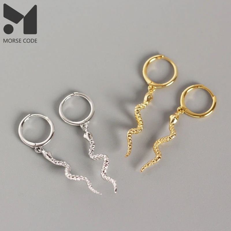 

MC Fashion Long Serpentine Snake Tassel Stud Earrings for Women's Punk Style Animal Earring 100% 925 Sterling Silver Ear Rings