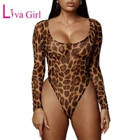 liva girl womens cheetah mesh bodysuit o neck long sleeve sheer sexy bodysuits leopard print body tops bodycon female clubwear