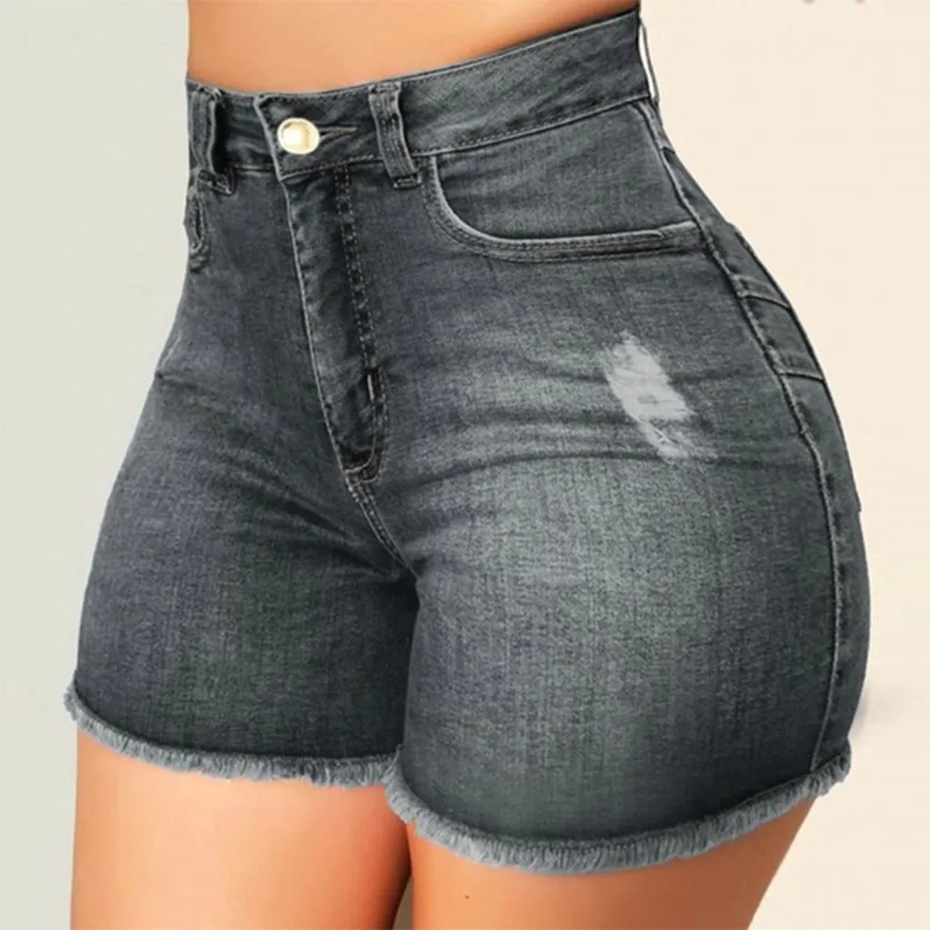 

Women Fashion Sexy Push Up Slim Denim Shorts 2020 Summer Vintage High Waist Ripped Tassel Casual Short Jeans Streetwear