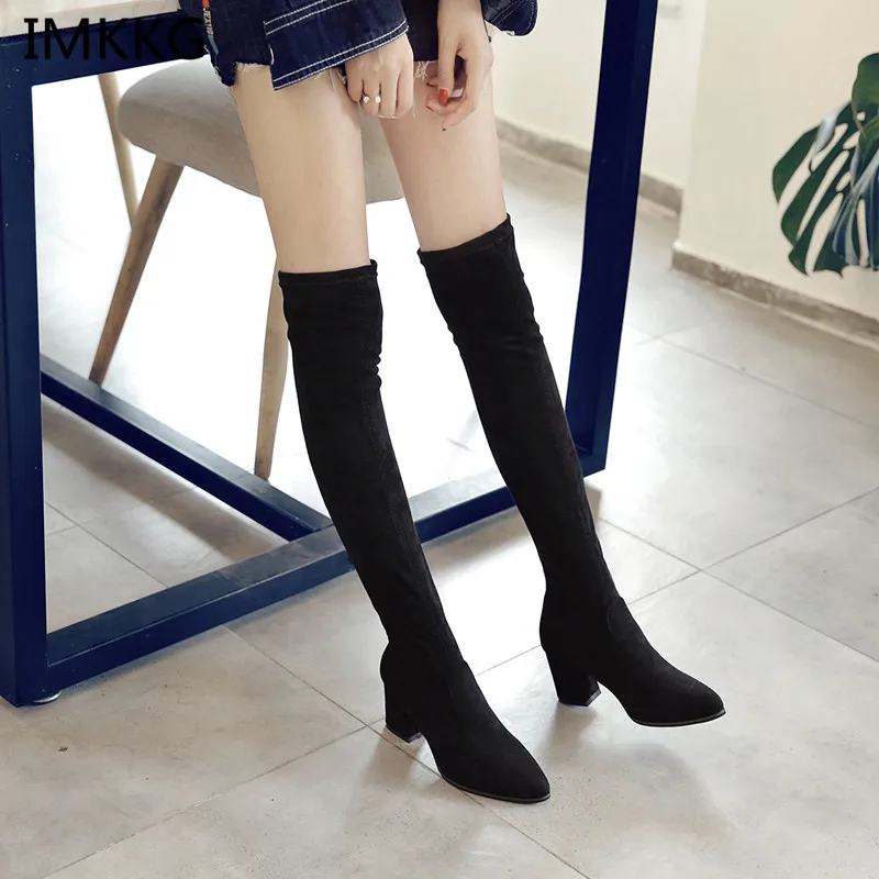 2018 г. новые женские сапоги пикантные модные ботфорты на тонком квадратном