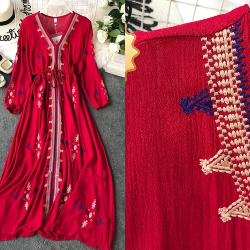 

new fashion women's Dress embroidered red large size thin dresses