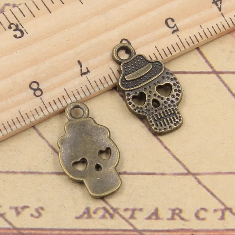 

25pcs Charms Skeleton Skull With Hat 21x12mm Antique Bronze Silver Color Pendant Making DIY Handmade Tibetan Finding Jewelry