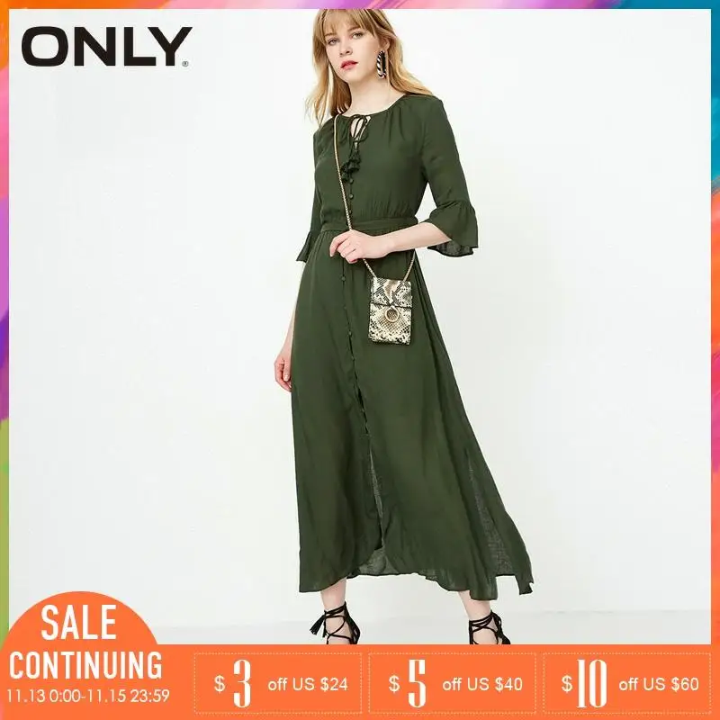 ONLY 2019 Весна Лето Женское Платье на шнуровке с расклешенными рукавами цветочным