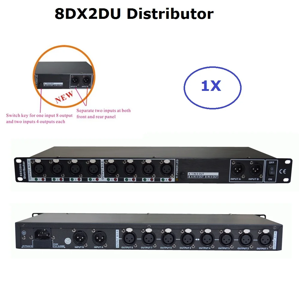 Новейший сценический светильник DMX512 сплиттер светильник разделитель усилителя сигнала 8 способ DMX Дистрибьютор с двумя входами