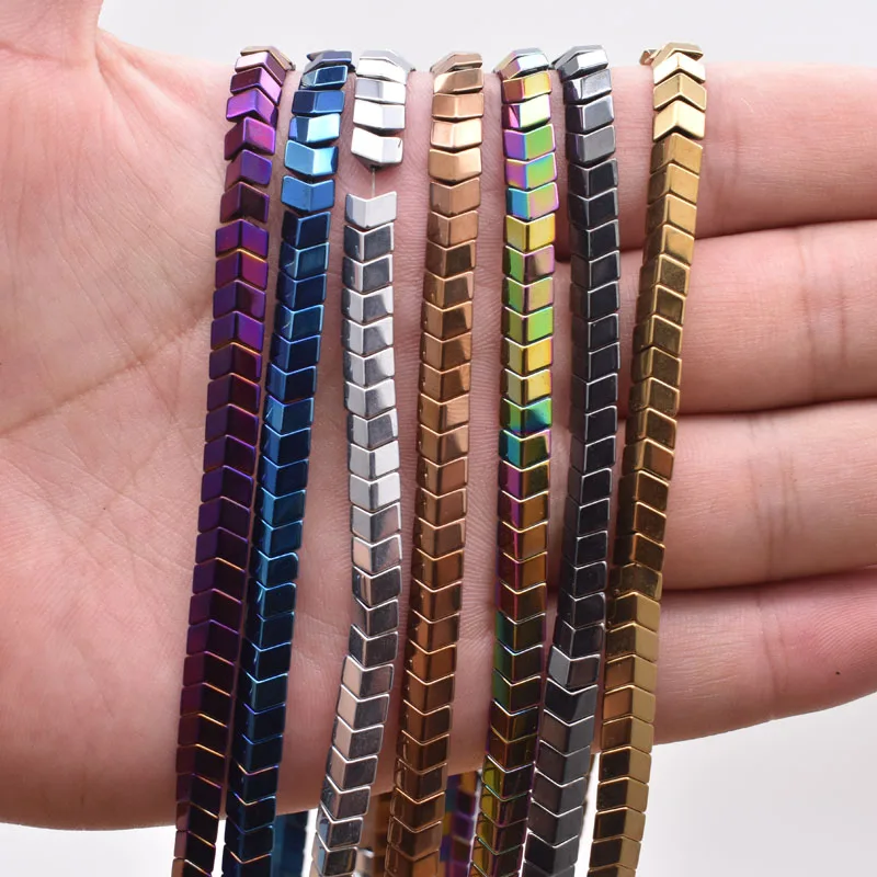 Natural Stone Hematite Beads 6mm Gold/Silver Color Plating Coated Arrow Shape Spacer Loose For Diy Jewelry Marking 15&quot | Украшения и