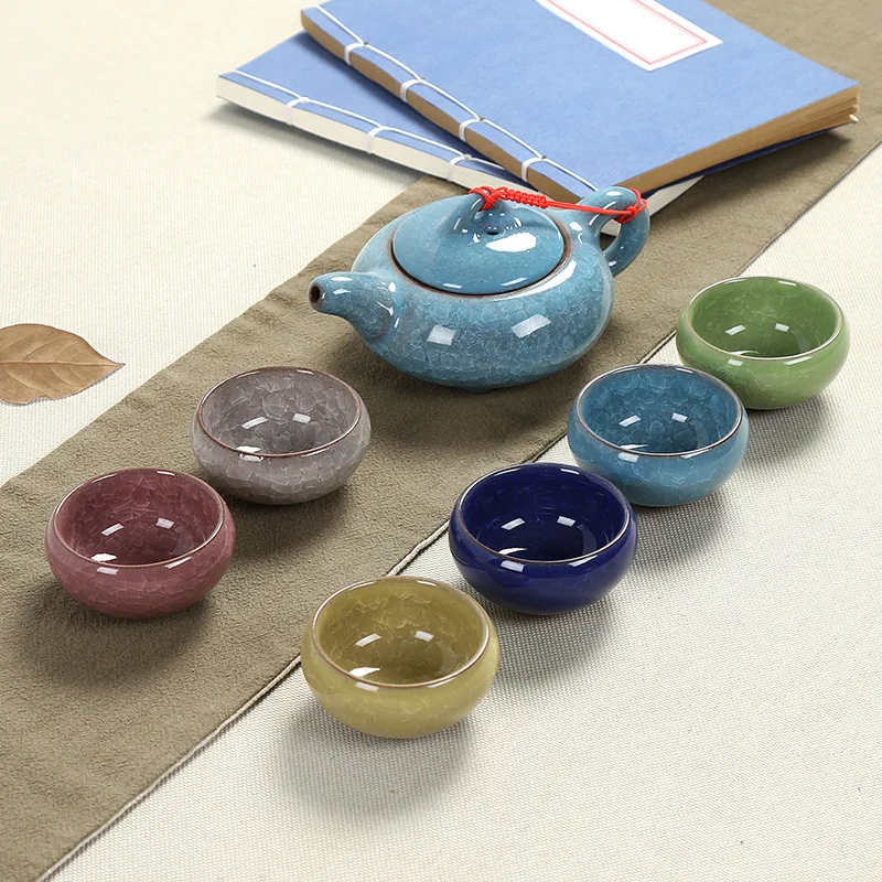 Чайный сервиз в китайском стиле для путешествий кунг-фу 7 предметов керамический
