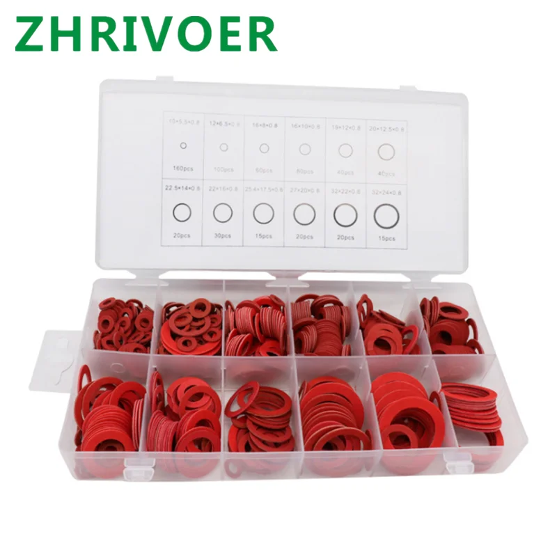 600pcsSteel плоские прокладки изоляционные шайбы красные бумажные