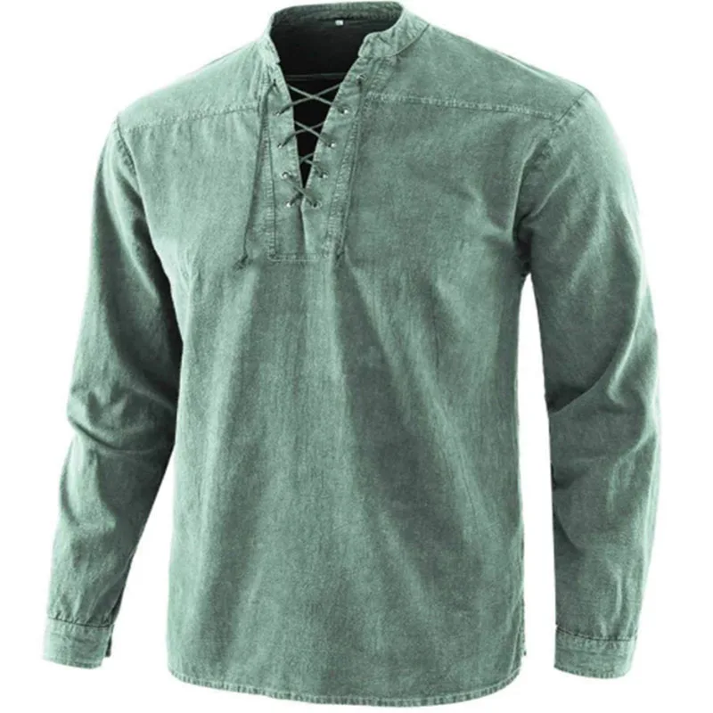 

Рубашка мужская весенне-осенняя, однотонная, с длинным рукавом и V-образным вырезом