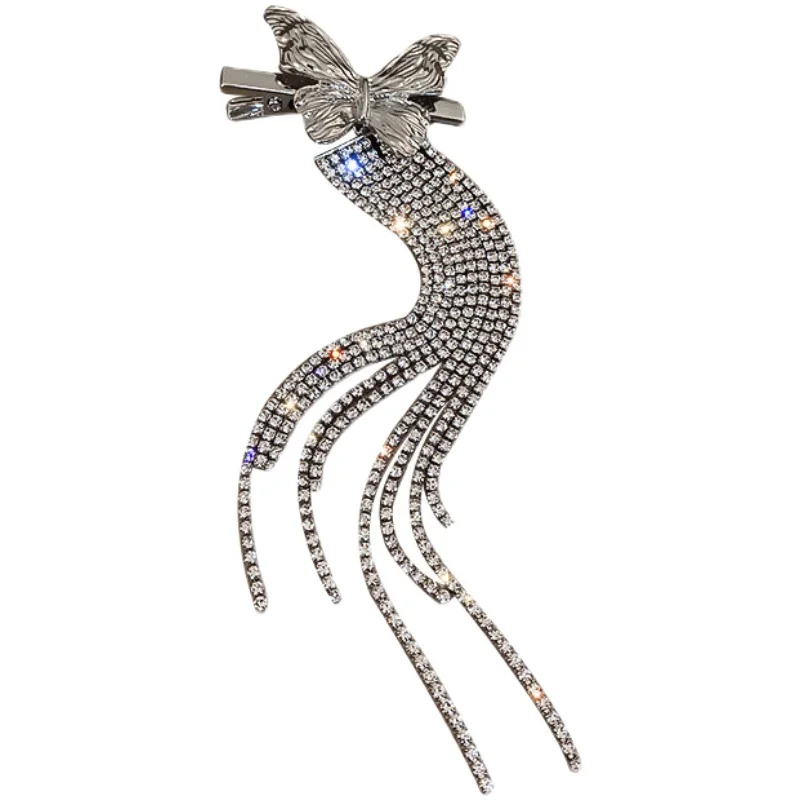 Модный длинный Алмазный зажим для волос с бабочкой заколка головной убор