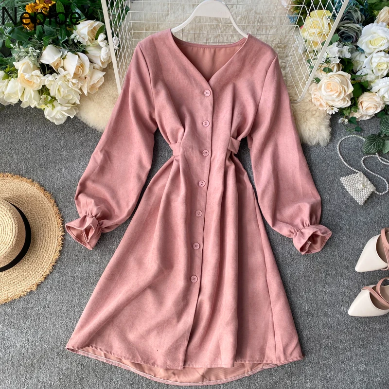 Neploe Французский Ретро тонкий талии на шнуровке лук дизайн Vestido V образным вырезом