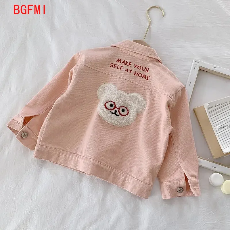 

Teenager Girls' Pink Denim Jacket Children's Long-sleeved Cardigan Spring 2021 New fall Kid Cartoon Single-breasted Lapel Jacket