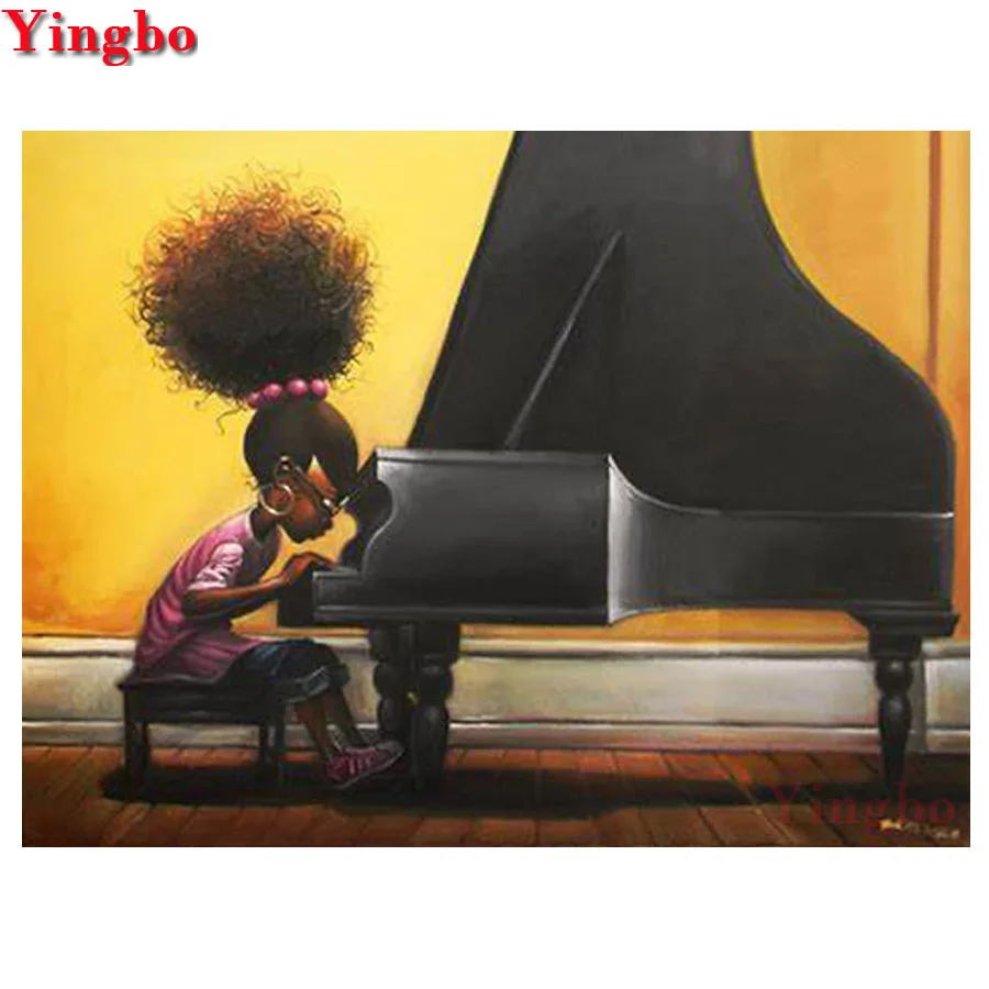 Алмазная картина сделай сам африканская девушка играющая на пианино вышивка