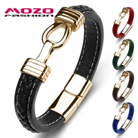 classic mens bangles genuine leather stainless steel charm bracelet women high quality fashion jewelry bracelets black