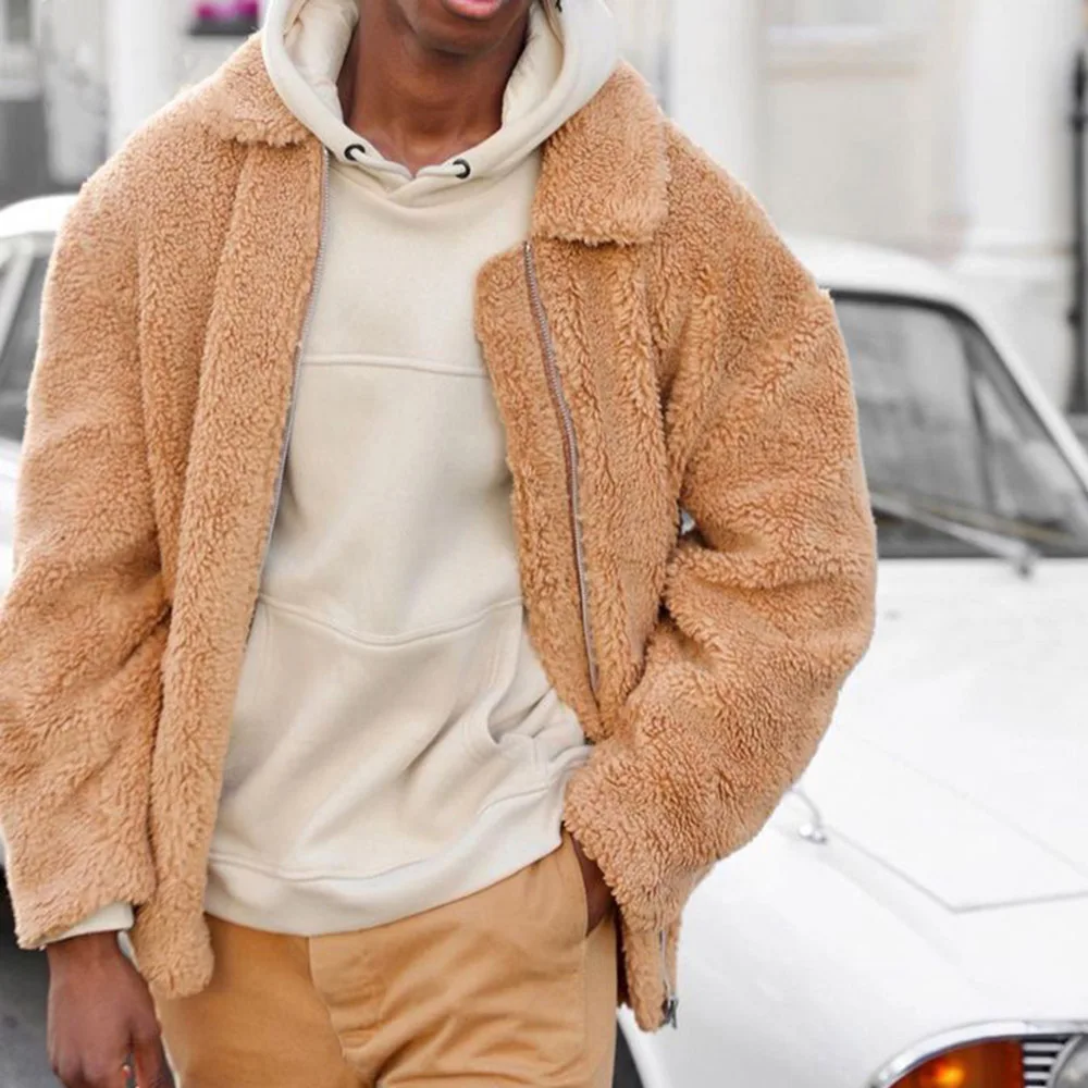 

2021 Autumn Winter New Jacket Solid Color Men Lapel Zipper Long Sleeve Loose Casual Simplicity Thicken Warm Cardigan Jacket