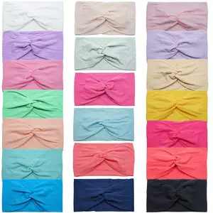 Imported Baby Girls Nylon Headband Cable Knit Candy Color Baby Headband Head Wrap Wide Turban Cross Knotted B