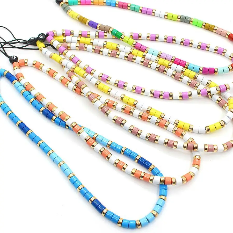 

Anti-lost Mobile Phone Chain Simple Rainbow Cute Metal Cat Paw Enamel Beads DIY Fashion Ladies Mobile Phone Lanyard Jewelry