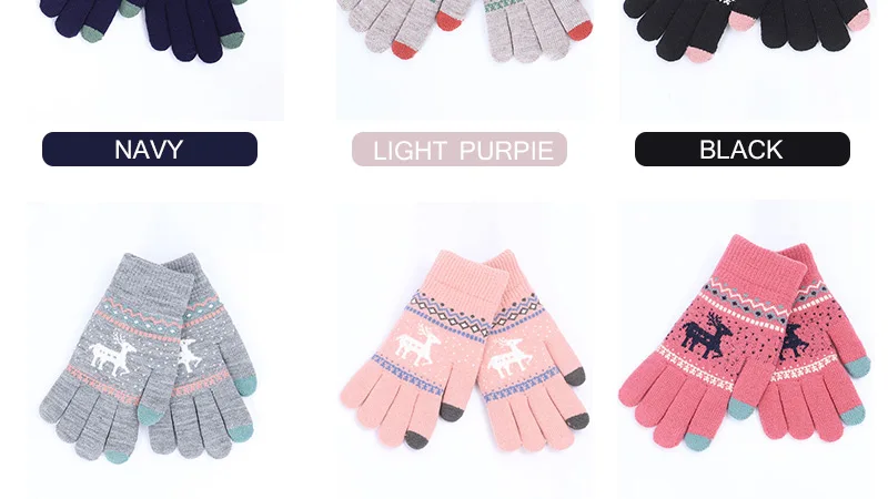 Winter Female Winter Vintage Deer Knitted Gloves Women Thicken Touch Screen Gloves Winter Warm Snow Elk Full Finger Mittens