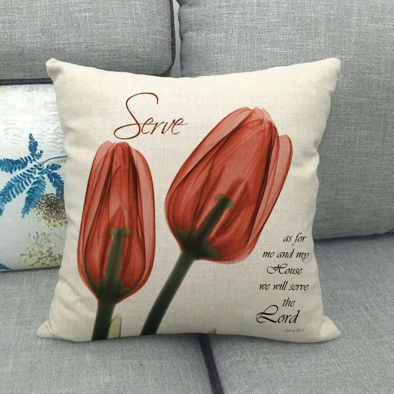 

Tulips Flower Flax Pillow Cover Bedroom Home Office Decorative Pillowcase Square Zipper Pillow Cases 45X45CM