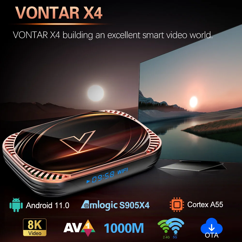 ТВ-приставка VONTAR X4 Android 11 Amlogic S905X4 4 Гб 128 ГБ 32 64 1000 м двойной Wi-Fi 4K 60fps AV1 Google Player Youtube