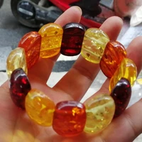 natural baltic amber colorful bracelet women men colored honey wax wide bracelets amber beads elastic beaded succinum bangles