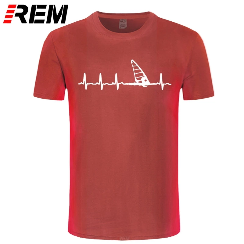 Мужская футболка с принтом REM летняя хлопковая Футболка Heartbeat Windsurfing Stylisches