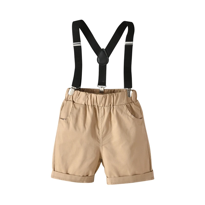 New Summer Baby Boy Gentlemen Clothes Set Plaid Bow Tie Shirts Top Overalls Suspender Pants Shorts 2PCS Outfit Kid Party |