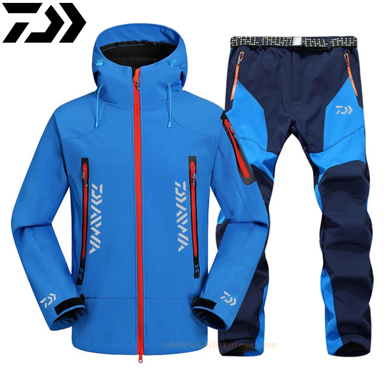 Мужские водонепроницаемые походные костюмы Daiwa флисовые куртки и штаны из мягкой